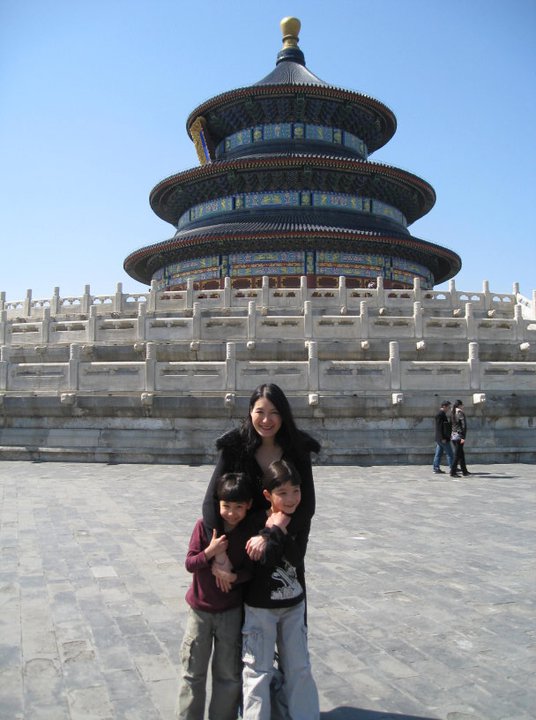 Carol and her twin sons at Beijing’s Temple of Heaven